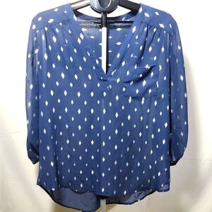 Maurices Blue/Silver Relaxed Blouse with Mandarin Collar-Size XL